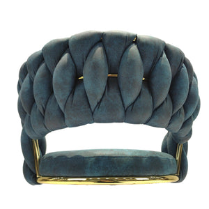 English Elm 26" Suede Woven Bar Chair Set of 2 - Blue Technical Leather 360° Swivel, Gold Legs, Counter Height Comfort W2189132047