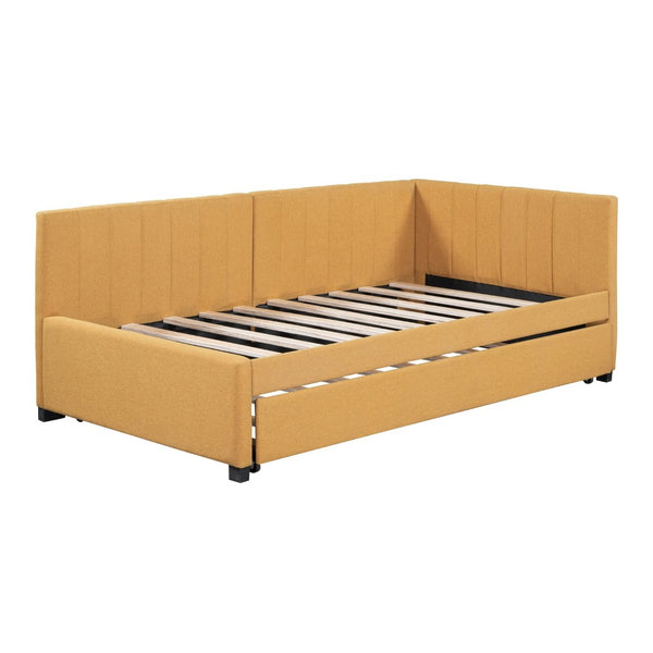 English Elm Upholstered Twin Daybed with Roll-out Trundle Linen Sofa Frame for Guest Rooms LP000171AAL