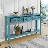 English Elm Trexm Rustic Entryway Console Table, 60" Long Sofa Table With Two Different Size Drawers and Bottom Shelf For Storage (Turquoise Green)