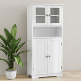 Tall Bathroom Storage Cabinet - Glass Doors Adjustable Shelves White