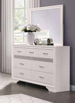 English Elm Modern Luster 7-Drawer Dresser White Glitter Jewelry Drawer Felt-Lined Hidden Storage, Chic Finish Silver+White 66.25 L x 20 W x 43.25 H B011P149827