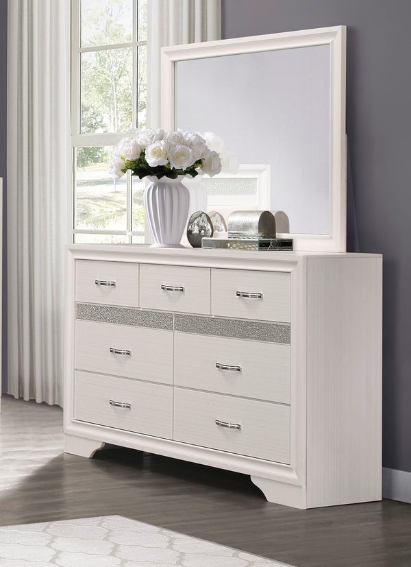 English Elm Modern Luster 7-Drawer Dresser White Glitter Jewelry Drawer Felt-Lined Hidden Storage, Chic Finish Silver+White 66.25 L x 20 W x 43.25 H B011P149827