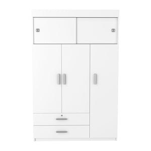 English Elm Armoire Chaplin White Engineered Wood 73" Tall - Double Door Closet, Hanging Rod, 4 Shelves, 2 Drawers B092S00200