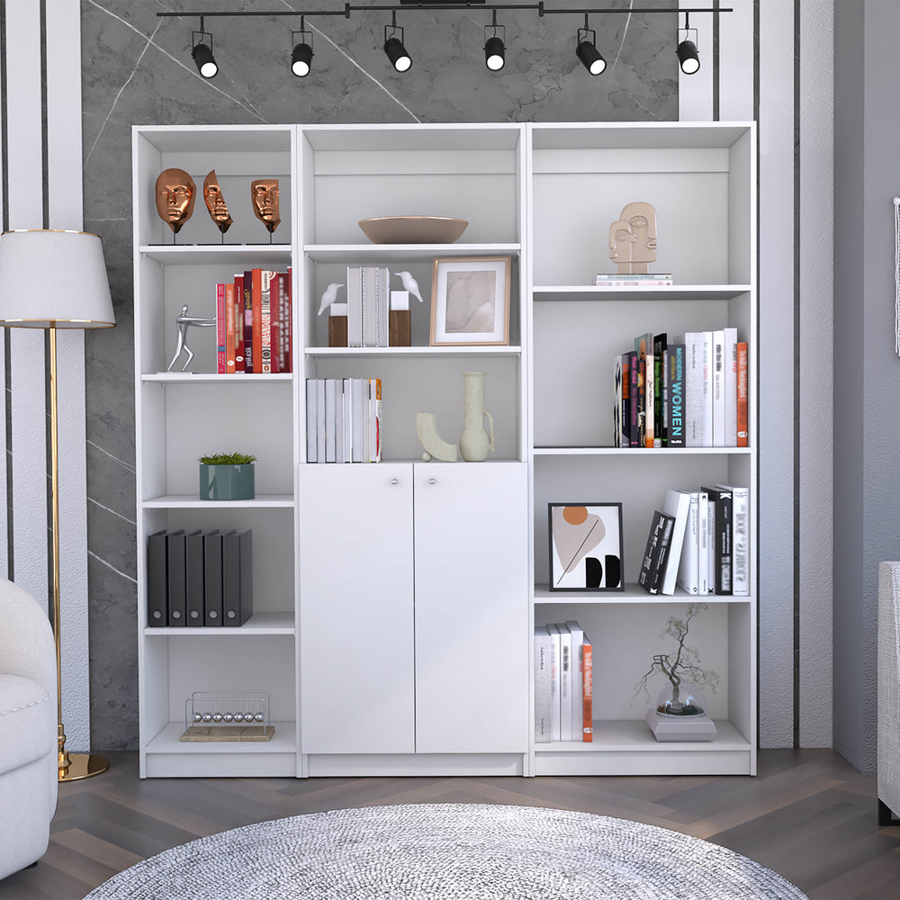 English Elm Simla 3 Piece Living Room Set with 3 Bookcases in White — Durable Engineered Wood, Dust‑Proof Doors, Stylish Storage B092S00225