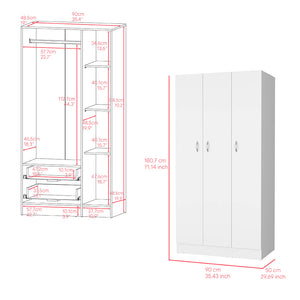 English Elm Wardrobe Erie White – 3-Door Engineered Wood Closet with Hanging Rod, 2 Drawers & 4 Shelves B092S00214