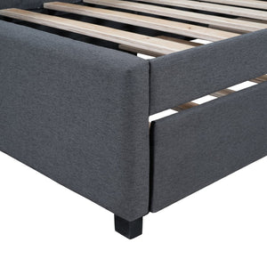 English Elm Upholstered Twin Daybed with Roll-out Trundle Linen Sofa Frame for Guest Rooms Gray LP000171AAE
