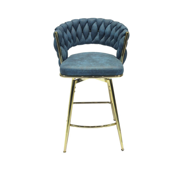 English Elm 26" Swivel Barstools Set of 2 Woven Back Suede Upholstered Gold Leg Counter Chairs W2189S00841