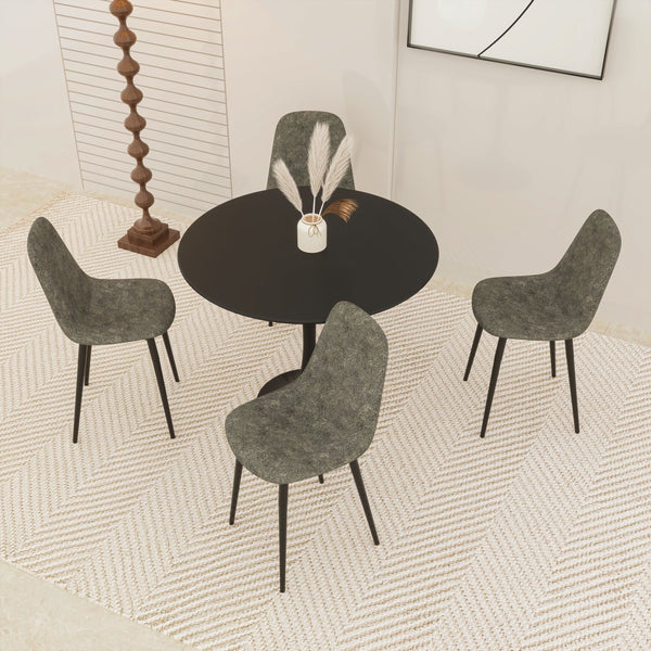 English Elm 31.5" Modern Round Dining Table Set For 4 - Black Mdf Top, Durable Metal Legs & Stylish Suede Chairs W2189S00636