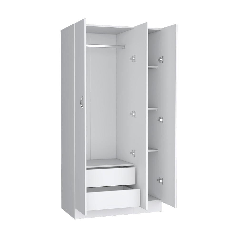 English Elm Wardrobe Erie White – 3-Door Engineered Wood Closet with Hanging Rod, 2 Drawers & 4 Shelves B092S00214