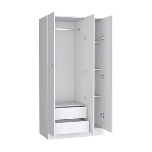 English Elm Wardrobe Erie White – 3-Door Engineered Wood Closet with Hanging Rod, 2 Drawers & 4 Shelves B092S00214
