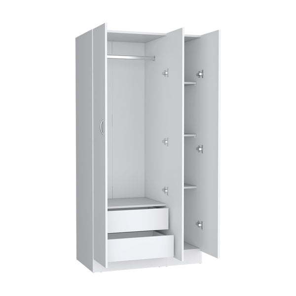 English Elm Wardrobe Erie White – 3-Door Engineered Wood Closet with Hanging Rod, 2 Drawers & 4 Shelves B092S00214