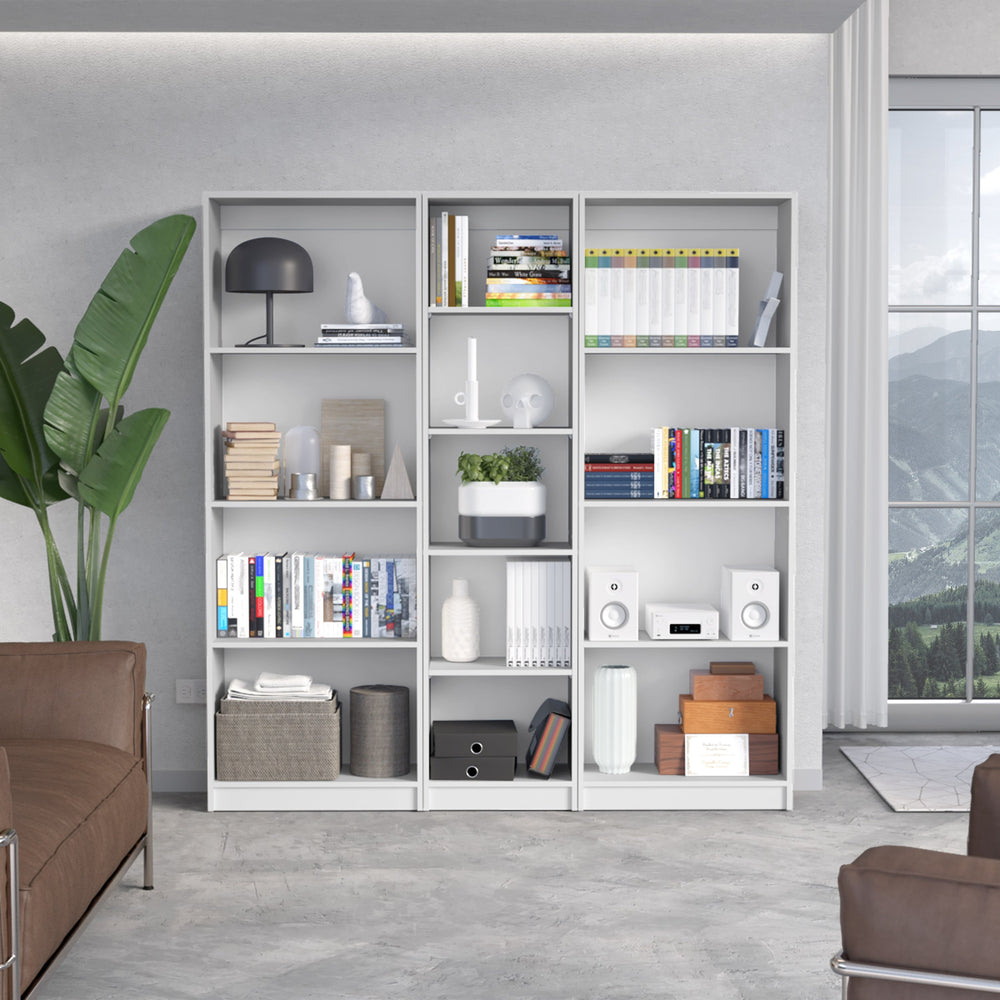 English Elm Trues 3 Piece Living Room Set with 3 Bookcases in White — Modern Engineered Wood Storage Trio, Versatile Display B092S00229