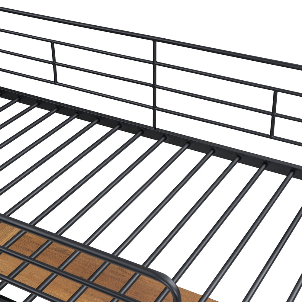 English Elm Twin Metal Loft Bed with L-Shaped Desk, 3-Tier Shelving, Sturdy Ladder & Space-Saving Design Black SF000079AAB