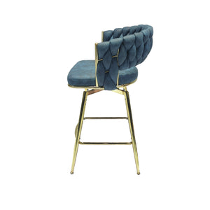 English Elm 26" Suede Woven Bar Chair Set of 2 - Blue Technical Leather 360° Swivel, Gold Legs, Counter Height Comfort W2189132047