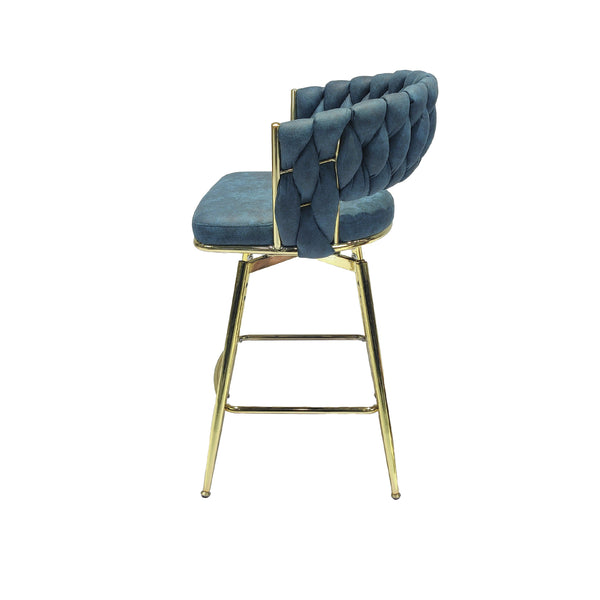 English Elm 26" Suede Woven Bar Chair Set of 2 - Blue Technical Leather 360° Swivel, Gold Legs, Counter Height Comfort W2189132047