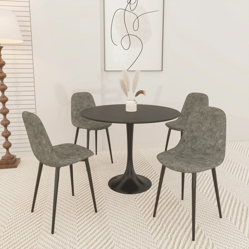 English Elm 31.5" Modern Round Dining Table Set For 4 - Black Mdf Top, Durable Metal Legs & Stylish Suede Chairs W2189S00636