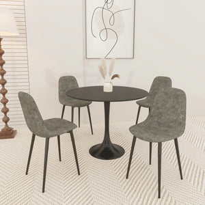 English Elm 31.5" Modern Round Dining Table Set For 4 - Black Mdf Top, Durable Metal Legs & Stylish Suede Chairs W2189S00636