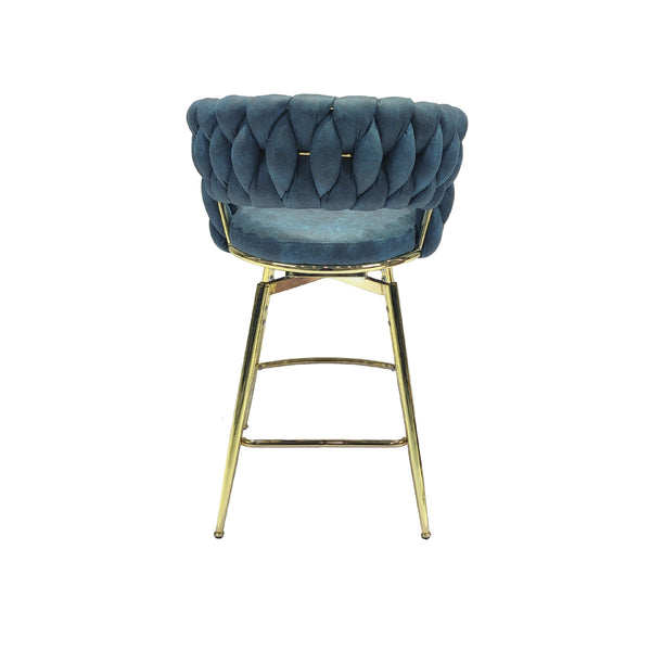English Elm 26" Suede Woven Bar Chair Set of 2 - Blue Technical Leather 360° Swivel, Gold Legs, Counter Height Comfort W2189132047