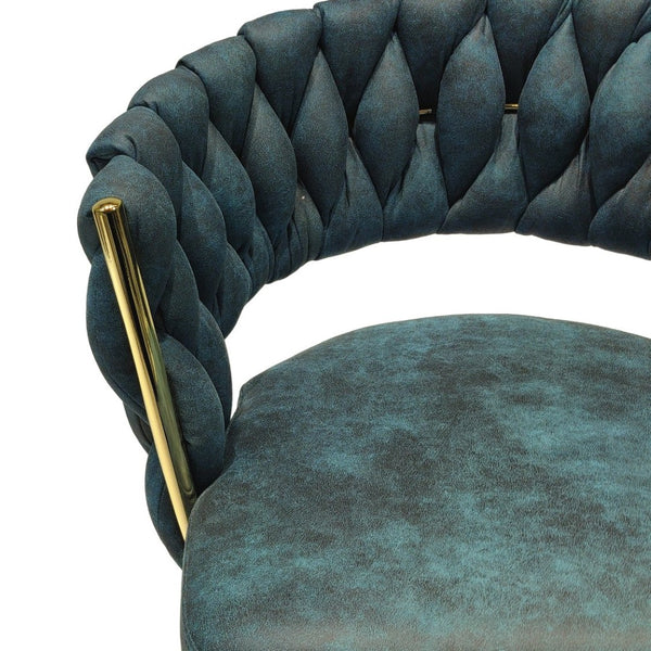 English Elm 26" Swivel Barstools Set of 2 Woven Back Suede Upholstered Gold Leg Counter Chairs W2189S00841