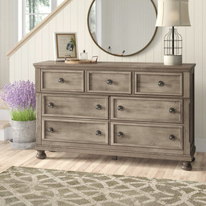 English Elm Classic Bethel Dresser with 7 Drawers & Hidden Jewelry Tray, Gray Wire-Brushed Finish, 64.75"W Elegance B011P149829