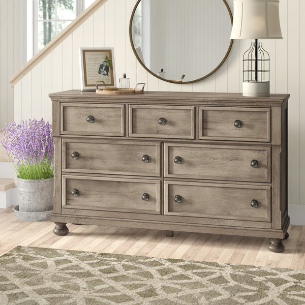 English Elm Classic Bethel Dresser with 7 Drawers & Hidden Jewelry Tray, Gray Wire-Brushed Finish, 64.75"W Elegance B011P149829
