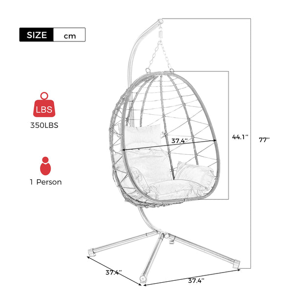 English Elm Egg Modern Rattan Hanging Swing Chair with Stand - All-Weather PE Wicker Egg Seat for Patio Comfort Red W87437580