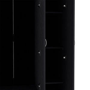 English Elm Wardrobe Erie Black with 3 Doors, 2 Drawers & Shelves — Engineered Wood, Hanging Rod, Durable Storage B092S00215