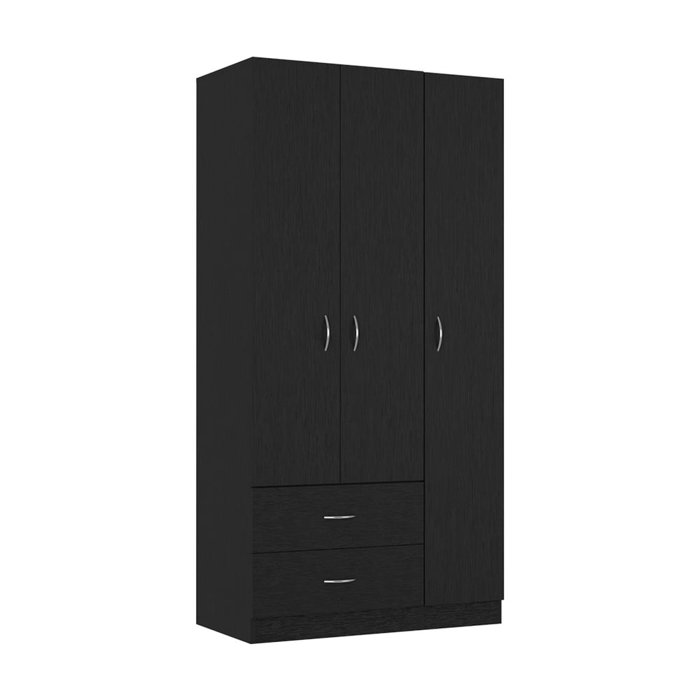 English Elm Three Door Armoire Clark Black – Tall Engineered Wood Wardrobe with Clothing Rod, 4 Shelves & 2 Drawers, 70.8"H B092S00201