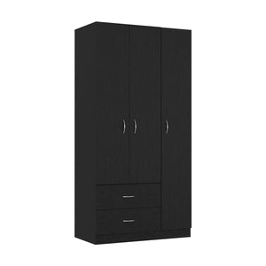 English Elm Three Door Armoire Clark Black – Tall Engineered Wood Wardrobe with Clothing Rod, 4 Shelves & 2 Drawers, 70.8"H B092S00201