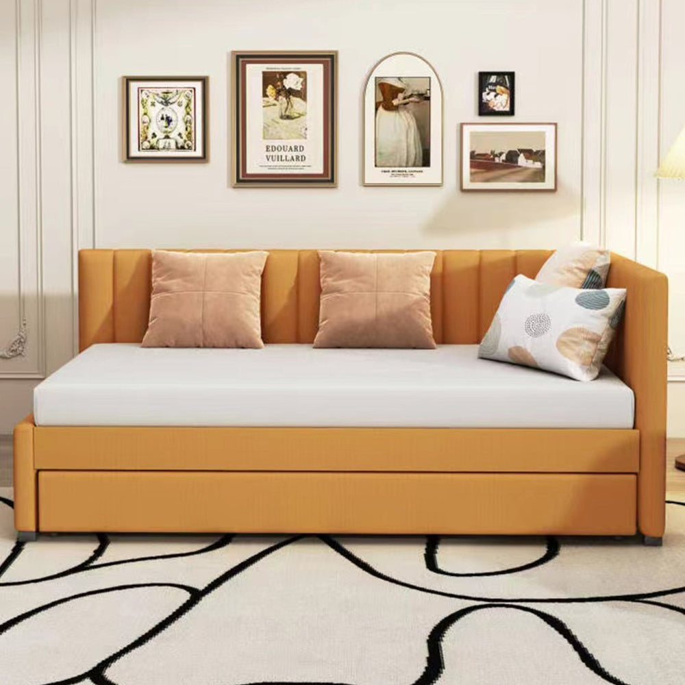 English Elm Upholstered Twin Daybed with Roll-out Trundle Linen Sofa Frame for Guest Rooms LP000171AAL