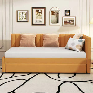 English Elm Upholstered Twin Daybed with Roll-out Trundle Linen Sofa Frame for Guest Rooms LP000171AAL