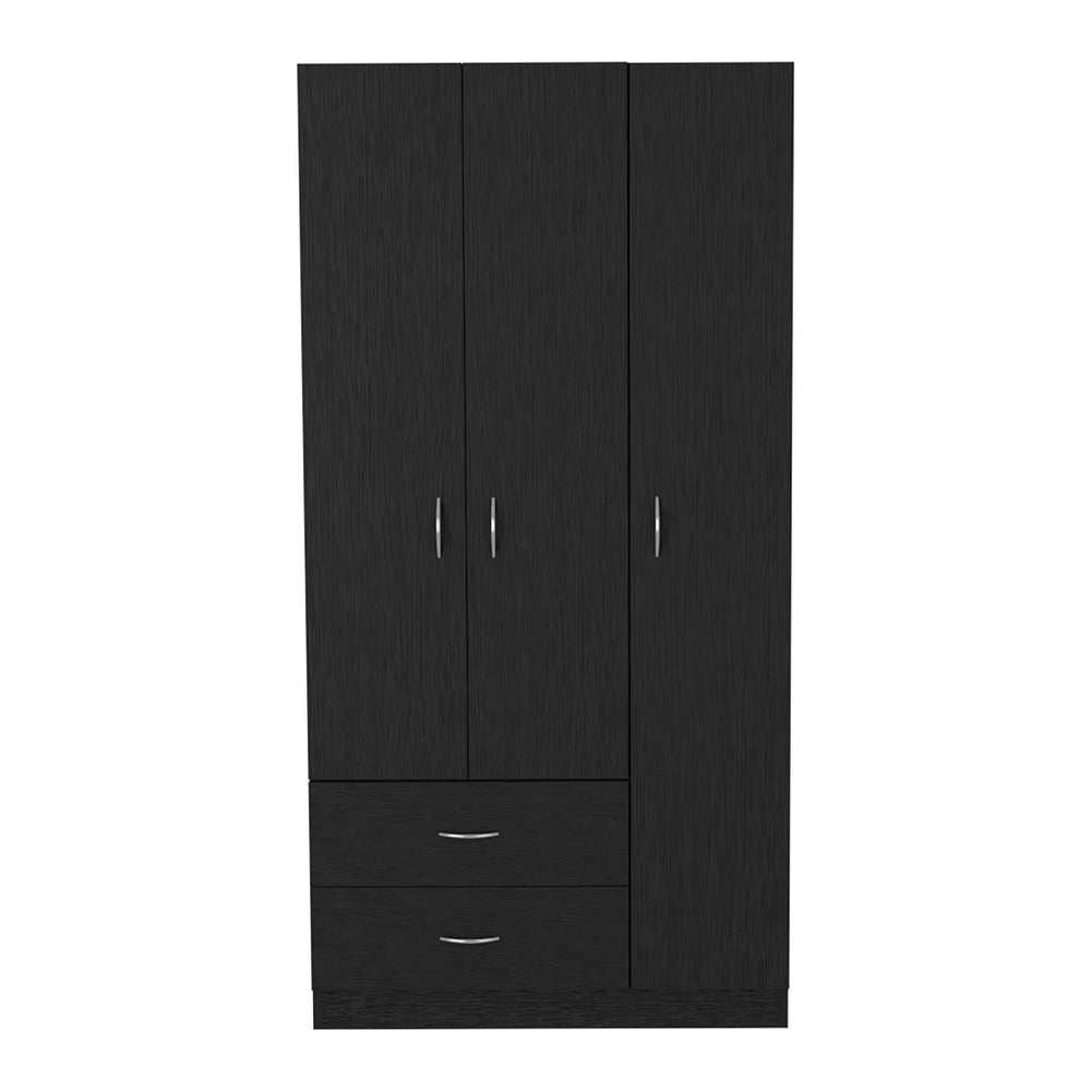 English Elm Three Door Armoire Clark Black – Tall Engineered Wood Wardrobe with Clothing Rod, 4 Shelves & 2 Drawers, 70.8"H B092S00201