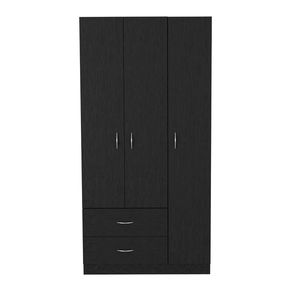 English Elm Three Door Armoire Clark Black – Tall Engineered Wood Wardrobe with Clothing Rod, 4 Shelves & 2 Drawers, 70.8"H B092S00201