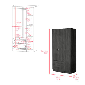 English Elm Three Door Armoire Clark Smokey Oak/White — 70.8"H storage cabinet with rod, 4 shelves & 2 drawers durable engineered wood B092S00205