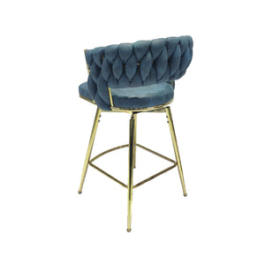 English Elm 26" Suede Woven Bar Chair Set of 2 - Blue Technical Leather 360° Swivel, Gold Legs, Counter Height Comfort W2189132047