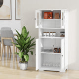 Hearth and Haven Tall Bathroom Storage Cabinet with Glass Doors & Adjustable Shelves, Freestanding Floor Cabinet with Open Shelf,  Kitchen Cupboard For Bathroom, Living Room, Kitchen-White W1120123529