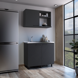 Modern Black Kitchen Set: Wall Cabinet & Utility Sink, Easy Assembly, Ample Storage