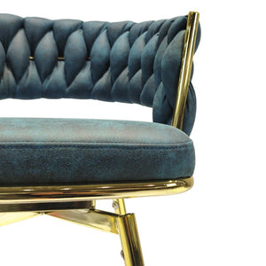 English Elm 26" Swivel Barstools Set of 2 Woven Back Suede Upholstered Gold Leg Counter Chairs W2189S00841