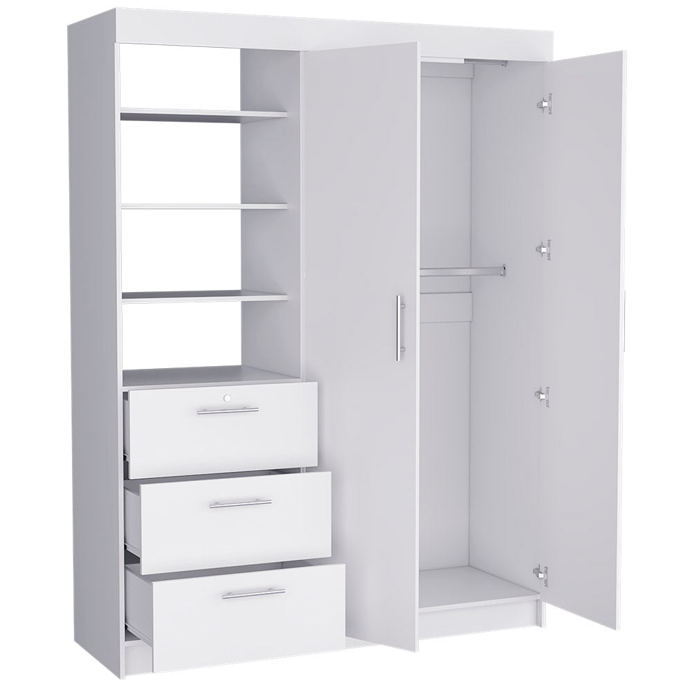 English Elm Armoire Rumanu White Bedroom Wardrobe with Two Doors, Three Drawers & Four Shelves—Durable Engineered Wood B092S00210