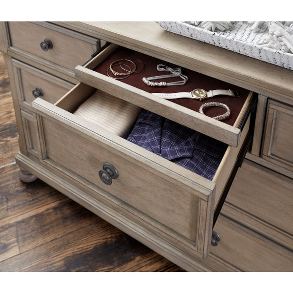 English Elm Classic Bethel Dresser with 7 Drawers & Hidden Jewelry Tray, Gray Wire-Brushed Finish, 64.75"W Elegance B011P149829