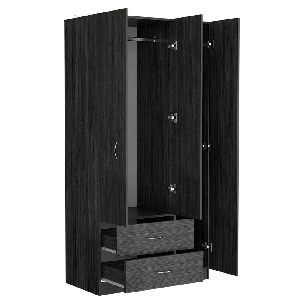English Elm Three Door Armoire Clark Smokey Oak/White — 70.8"H storage cabinet with rod, 4 shelves & 2 drawers durable engineered wood B092S00205