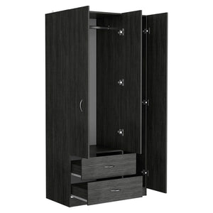 English Elm Three Door Armoire Clark Smokey Oak/White — 70.8"H storage cabinet with rod, 4 shelves & 2 drawers durable engineered wood B092S00205