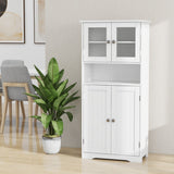 Hearth and Haven Tall Bathroom Storage Cabinet with Glass Doors & Adjustable Shelves, Freestanding Floor Cabinet with Open Shelf,  Kitchen Cupboard For Bathroom, Living Room, Kitchen-White W1120123529