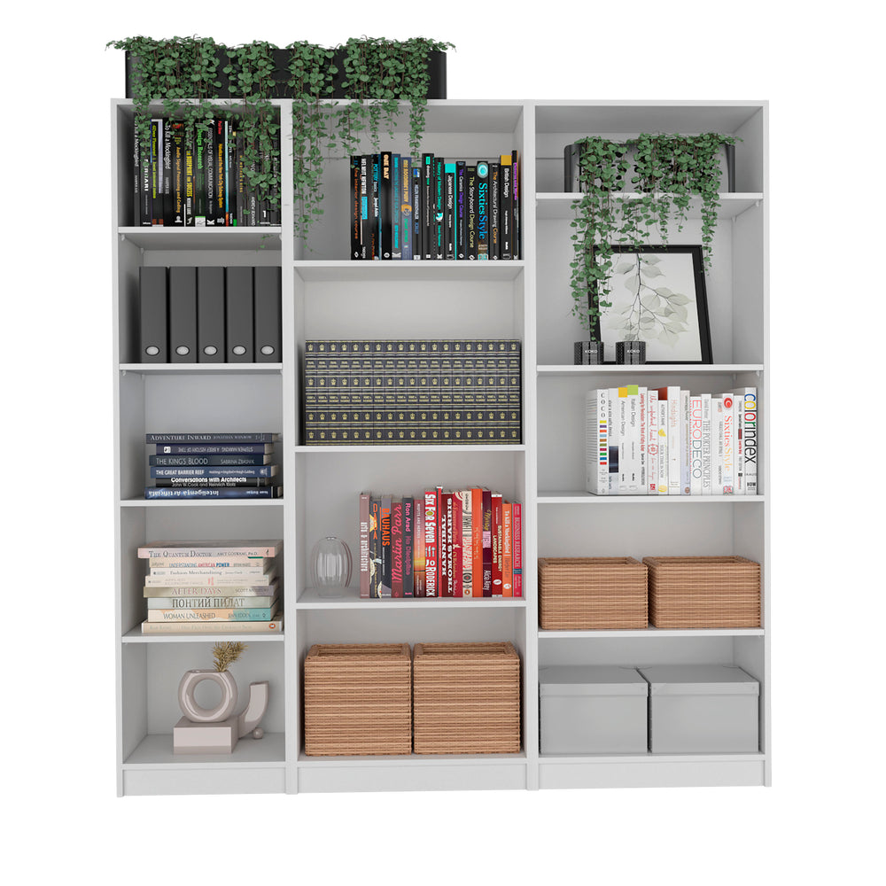 English Elm Tuin 3 Piece Living Room Bookcase Set in White — Coordinated Engineered Wood Storage, Stylish Versatile Display Options B092S00224