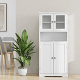 Hearth and Haven Tall Bathroom Storage Cabinet with Glass Doors & Adjustable Shelves, Freestanding Floor Cabinet with Open Shelf,  Kitchen Cupboard For Bathroom, Living Room, Kitchen-White W1120123529