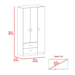 English Elm Three Door Armoire Clark White - 70.8"H Engineered Wood Wardrobe with Rod, 4 Shelves & 2 Drawers Durable Stylish B092S00202