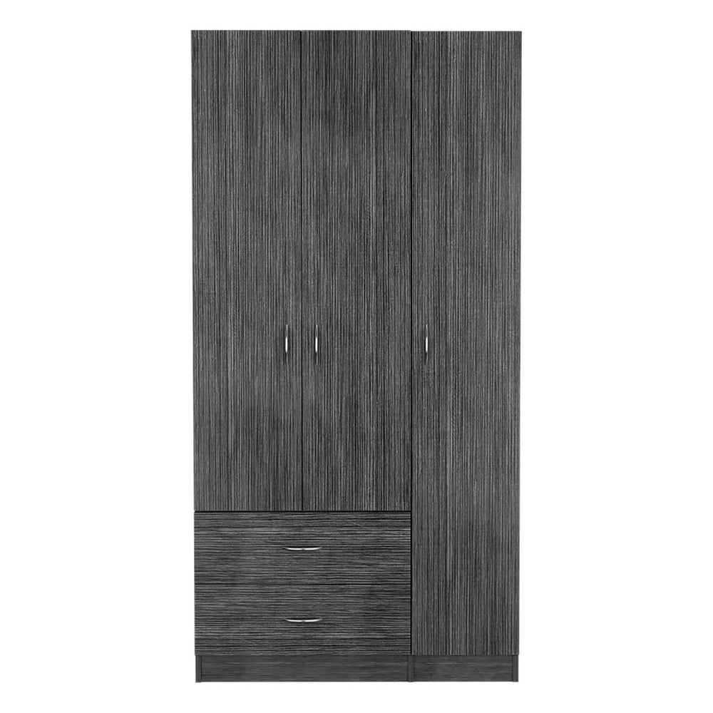 English Elm Three Door Armoire Clark Smokey Oak/White — 70.8"H storage cabinet with rod, 4 shelves & 2 drawers durable engineered wood B092S00205