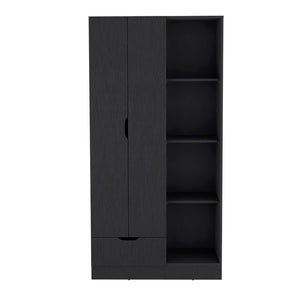 English Elm Armoire Dover Black — Spacious Engineered Wood Wardrobe with Shelves, Hanging Rod & Drawer for Bedroom B092S00213