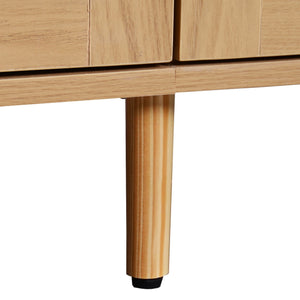 English Elm Rattan Modern Farmhouse TV Stand for TVs up to 85" — Rattan Media Console with Cable Management, Solid Wood Feet and Multi-Functional Storage WF316678AAP