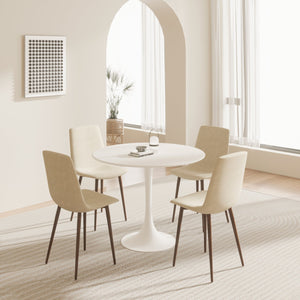 English Elm 31.5" Mid-Century White Round Dining Table with Pedestal Base, MDF Top, Seats 2-4, Sleek Design W2189131694